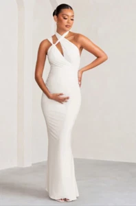 Club L London Long Dress Maternity Size 8 Ivory White Formal Event Wedding Gown - Picture 1 of 17