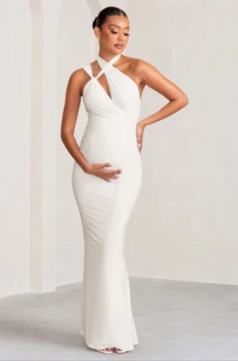 Club L London Long Dress Maternity Size 8 Ivory White Formal Event Wedding Gown - Image 1 of 4