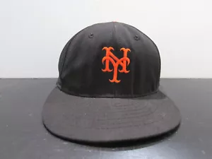 VINTAGE New York Mets Hat Cap Fitted Mens 7 1/8 Black Orange Baseball Logo 90s - Picture 1 of 9