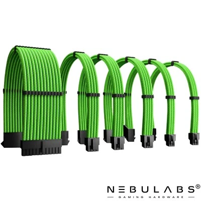 Green PSU Cable Kit Mod Sleeved Extension Power Supply PC Braided GPU - 6 Piece - Image 1 of 4