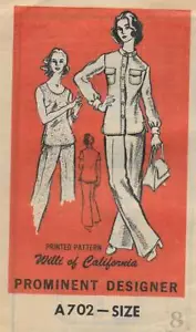 Prominent Designer Sewing Pattern A702, Jacket, Blouse & Pants, Willi of CA sz 8 - Picture 1 of 3