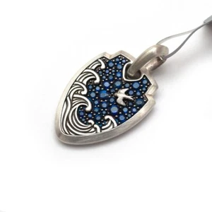 DAVID YURMAN New Men's 18.9mm Waves Shield Enhancer in Blue Sapphire & Silver - Picture 1 of 6