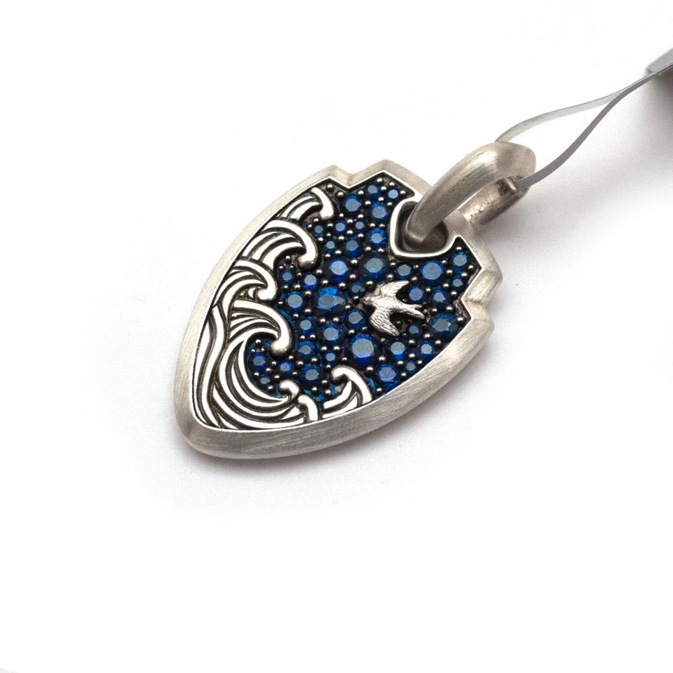 DAVID YURMAN Nuevo Potenciador Escudo Ondas 18.9mm Para Hombre en Zafiro Azul y Plata Foto 1 de 4