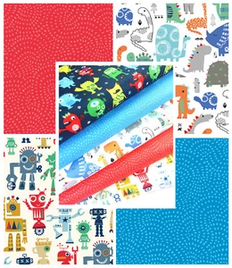 Dashwood Playtime Robots Dinosaurs Monster Boys Fabric Bundle & fabrics - Picture 1 of 13