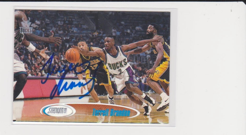TARJETA AUTOGRAFIADA DE TERRELL BRANDON MILWAUKEE BUCKS OREGON Foto 1 de 1