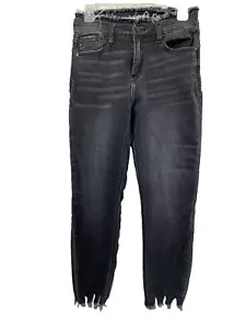 Jeans Kancan donna taglia 26 nero denim frange vita skinny orlo grezzo elasticizzato - Foto 1 di 14