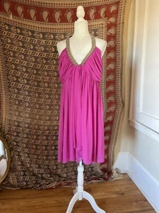 NEXT TALL Size 18T Fuchsia Pink Halter Neck Gold Chiffon Mini Party Dress - Picture 1 of 11