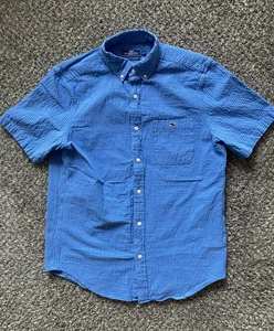 Camisa Vineyard Vines Para Hombres Azul Mediana Sayville Calce Clásico Tucker Seersucker S/S - Imagen 1 de 11