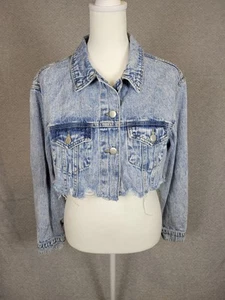Windsor Cropped Jeansjacke Damen Small Blau Distressed Acid Wash 90s Grunge - Bild 1 von 12