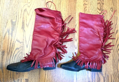 ANDREA PFISTER Red & Black Leather Fringed Boots  Size 10 - Image 1 of 4