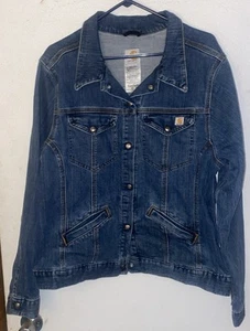 Carhartt Jean Jacket Womens 2XL Blue Denim Trucker Snap Up WJ001 FIO - Picture 1 of 13