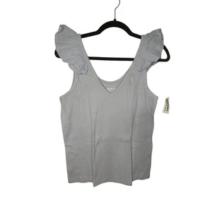 Old Navy Womens Blue Ribbed Tank Top Sleeveless Ruffle Shoulders Casual L - Picture 1 of 5
