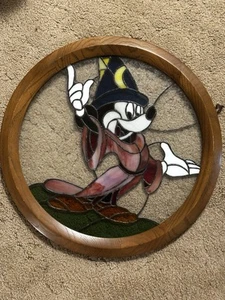 Mickey Mouse Fantasia Sorcerer's Apprentice Stained Leaded Glass Window 18" RARE - Picture 1 of 5