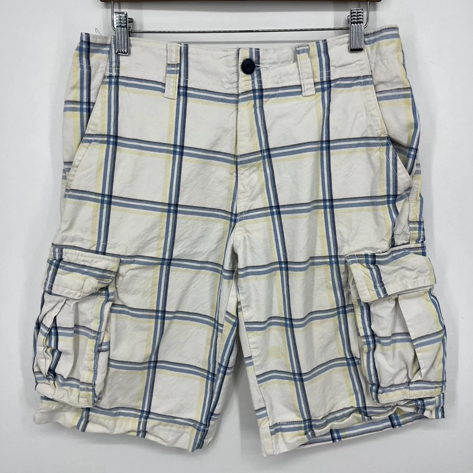 Pantalones Cortos Carga Old Navy Para Hombre Talla 29 Blanco Azul Estampado a Cuadros Bolsillos De Colección Y2K Foto 1 de 4