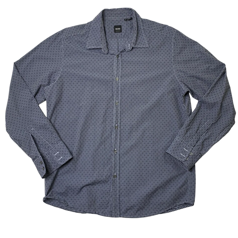 Hugo Boss Shirt Mens XL Extra Large Black Long Sleeve Gingham Check Cotton - Image 1 of 4