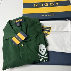 Polo Ralph Lauren RLFC White Big Skull Rugby Short Sleeve Shirt Green New Medium - Picture 1 of 4