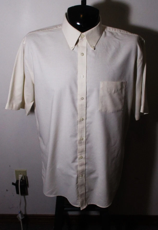 STAFFORD Beige Short Sleeve "Oxford" Dress Shirt Men's Size 17.5 - Image 1 of 4