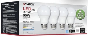 SATCO LED Light Bulbs - A19/9.5W 5000K Natural Light 800 Lumens (4-pack) S39597 - Picture 1 of 6