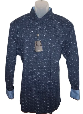 QUIETI Mens Long Sleeve Shirt XXL Navy Geo Circle Pattern 100% Fine Cotton NWT - Image 1 of 4