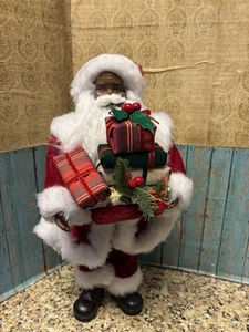 CHRISTMAS BLACK AFRICAN AMERICAN COLLECTIBLE SANTA CLAUS 18" RED FIGURINE - Picture 1 of 7