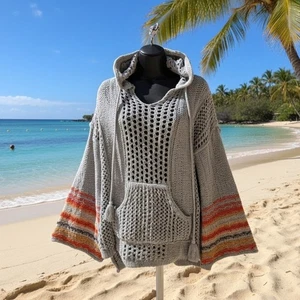 POL Sudadera con Capucha Tejida Abierta Playa Talla Grande Robin Egg Azul Boho Cubierta - Imagen 1 de 7