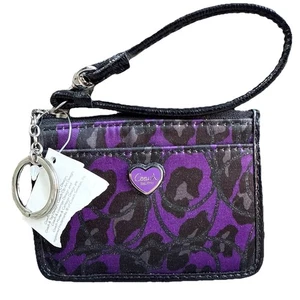Coach Daisy Poppy Purple Ocelot Leopard Zip Skinny ID Wallet Wristlet # F48101 - Picture 1 of 8
