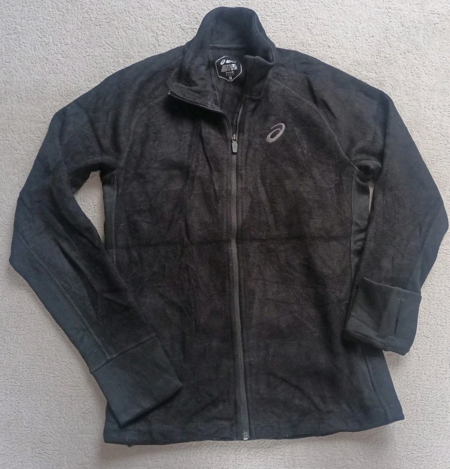 Mens Asics Running Jacket Full Zip Fleece Black Size Small Pit-pit 18" L25" - Image 1 of 2