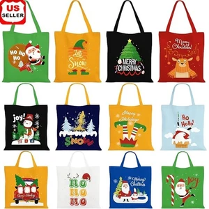 Weihnachten Canvas Tragetaschen 12 Stück wiederverwendbar Geschenk Shopping robust festliches Design - Bild 1 von 7