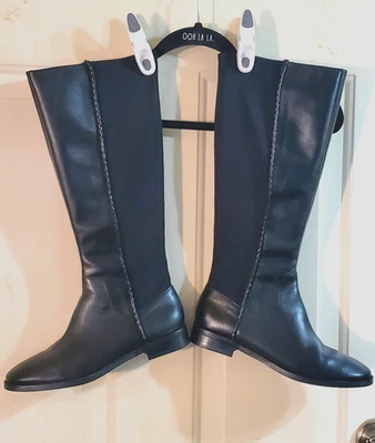 Coldwater Creek Women’s Blk Leather Gore Elastic Back Tall Riding Boots Sz 8.5 - Image 1 of 4