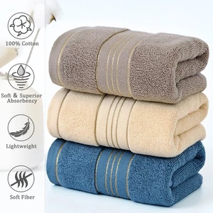Asciugamano morbido 100% cotone premium 3 pezzi morbido oro lusso assorbente panno viso bagno - Foto 1 di 14