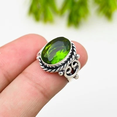 Green Peridot Gemstone 925 Sterling Silver Ring Handmade Jewelry Ring For Gift - Image 1 of 4