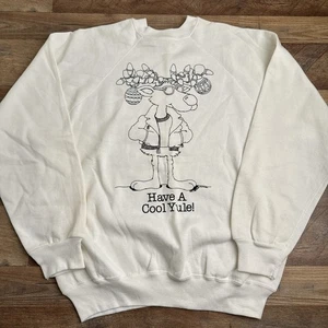 Sudadera De Colección Años 90 Navidad Cuello Redondo Para Hombre Grande Blanca Reno Tultex - Imagen 1 de 9