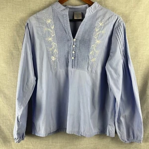 Cabernet Blouse Women's M Blue Pintuck Embroidery Condition Reflects Price - Picture 1 of 8