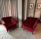 Pair Of Velvet Armchairs . Deep Red, Rose Uniacke ‘The Drawing Room’ Style.
