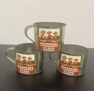 Bonanza Ponderosa Rancho LATA Taza Años 70 Litografía Programa de TV LOTE 3 TAZAS Western De Colección Foto 1 de 4