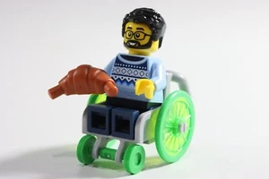 LEGO® City Minifigure Dude Special Needs Wheelchair Croissant Beard Glasses - Picture 1 of 10