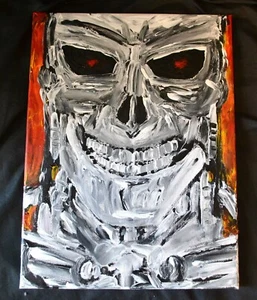 Canvas Art Painting Terminator Movie Skull Impressionism 16x12 inch Acrylic - Picture 1 of 10