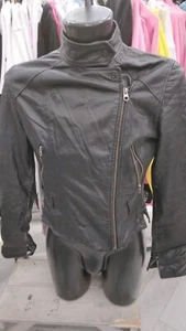 GAS Mujer Chaqueta de Piel Usado Mujer Tg46 Negro LLD370 - Imagen 1 de 9