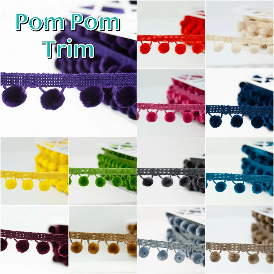 Pom Pom Trim Trimming Sewing Craft Per Metre 18mm Bobble Fringe 28mm Pompom  - Image 1 of 3