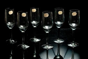 SET OF SIX GOLD LABELLED BOHEMIAN SMOKE CRYSTAL SHERRY TEQUILA GLASSES 70S - Picture 1 of 7