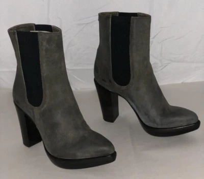 37.5 US 7 ❤️ Rocco p. Women GRAY  REAL Suede Leather ANKLE BOOTS BOOTIE ITALY - Image 1 of 4