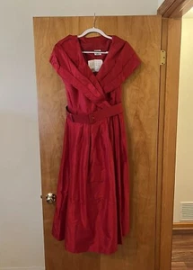 Laura Ashley Vintage Red Silk Dress Belted Party Made Hungary NWT Size 12 FLAW - Picture 1 of 19