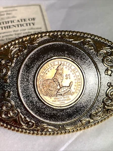 Tratado del dólar de la libertad de Sacagawea 2013 con los Delawares 1778 hebilla de cinturón - Imagen 1 de 8