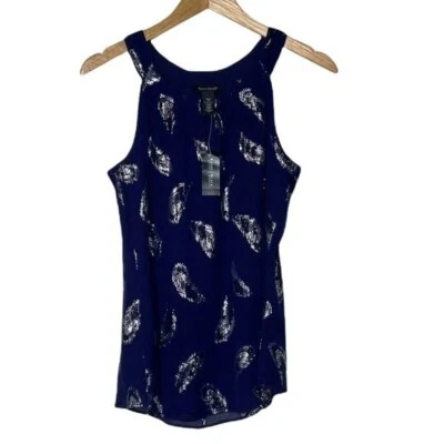 Blusa Casa Blanca Mercado Negro Sin Mangas Mezcla Seda Talla Pequeña Azul/Hoja Plateada Foto 1 de 4