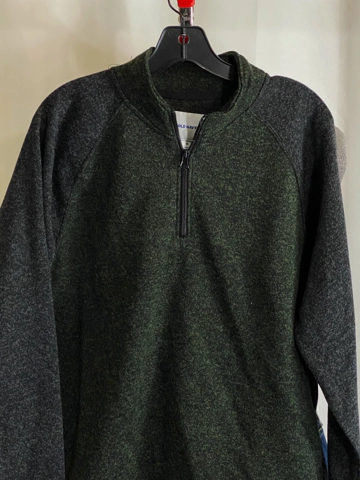 NWT Old Navy Heather Gray Green Fleece Zip LONG SLEEVE SWEATER PULL OVER SHIRT M - Image 1 of 4