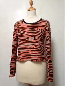 House of Holland top 10 black, orange & yellow animal print cotton blend jersey - Picture 1 of 15