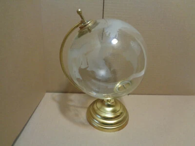 Expositor globo terráqueo de vidrio grabado vintage limpio de 12" ENVÍO GRATUITO Foto 1 de 4