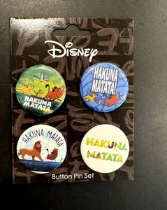 NEW ON CARD DISNEY NEON TUESDAY LION KING "HAKUNA MATATA" BUTTON PIN SET OF 4 - Picture 1 of 3