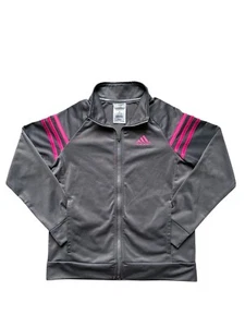 Girls Adidas Full Zip Gray And Pink Jacket Medium (10/12) - Picture 1 of 3