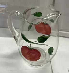 Vintage Semi Ball Glass Pitcher Hand Painted Apple Colins Gay Fad Style 7in tall - Picture 1 of 7